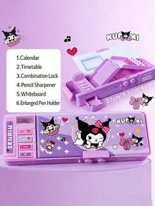 Sanrio Kuromi多功能铅笔盒，大容量文具盒，带可拆卸托盘和多个隔层，可爱的三丽鸥收纳盒，适合学生、女生、大学生、办公用品 - 彩色 - 查看 4