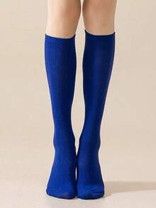 1 Pair Solid Color Knee-High Socks For Teenage Girls, Dance Performance Socks, Polyester Knit Fabric, Simple Versatile Comfortable Casual Socks, Suitable For 9-16 Years Old All Year Round - Multicolor - View 18