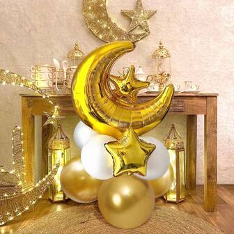 12/24-delars Ramadanballongset, inkluderar folieballonger med måne och stjärna samt guld-, silver- och vita latexballonger, lämpliga för Ramadan, Eid-firanden, Ramadan Kareem, Ramadan Mubarak, Eid Mubarak-temafestdekorationer