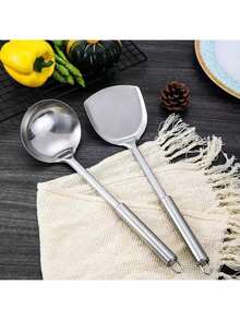 5pcs Stainless Steel Kitchen Utensil Set, Spatula, Ladle, Soup Spoon, Rice Spoon, Frying Spatula - Multicolor - View 9