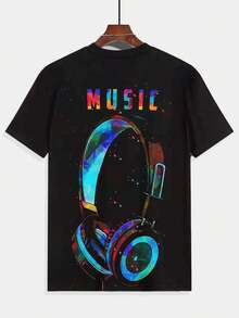 Men's 3D Digital Print Music-Themed T-Shirt With Colorful Sound Waves & Headphones Graphic, Breathable Round Neck Short Sleeve Tee For Summer Casual Wear, Gym, Sports - Machine Washable, Ideal Gift For Men & Teens, Music T Shirts, Gym Apparel,  Youth Style, Comfortable Fit Shirt - 混合色 - 查看 4