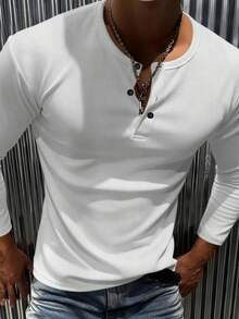 新款男士休闲经典罗纹亨利领轻薄百搭长袖T恤