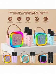Wireless Microphone Speaker Set, With Dynamic Microphone, USB Rechargeable Karaoke Machine, Portable Handheld Karaoke System, With Dynamic Microphone, USB-C Charging - Multicolor - View 4