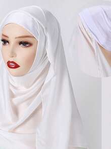 1 Set Instant Hijab With Modal Bonnet, Convenient Chiffon Muslim Headscarf That Doesn't Fall Off Easily, Modest Hijab - Multicolor - View 10