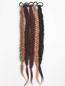 1pc 32-Inch Handmade Fishbone Braid Ponytail With Elastic Bands, Suitable For Women - Multicolor - View 5