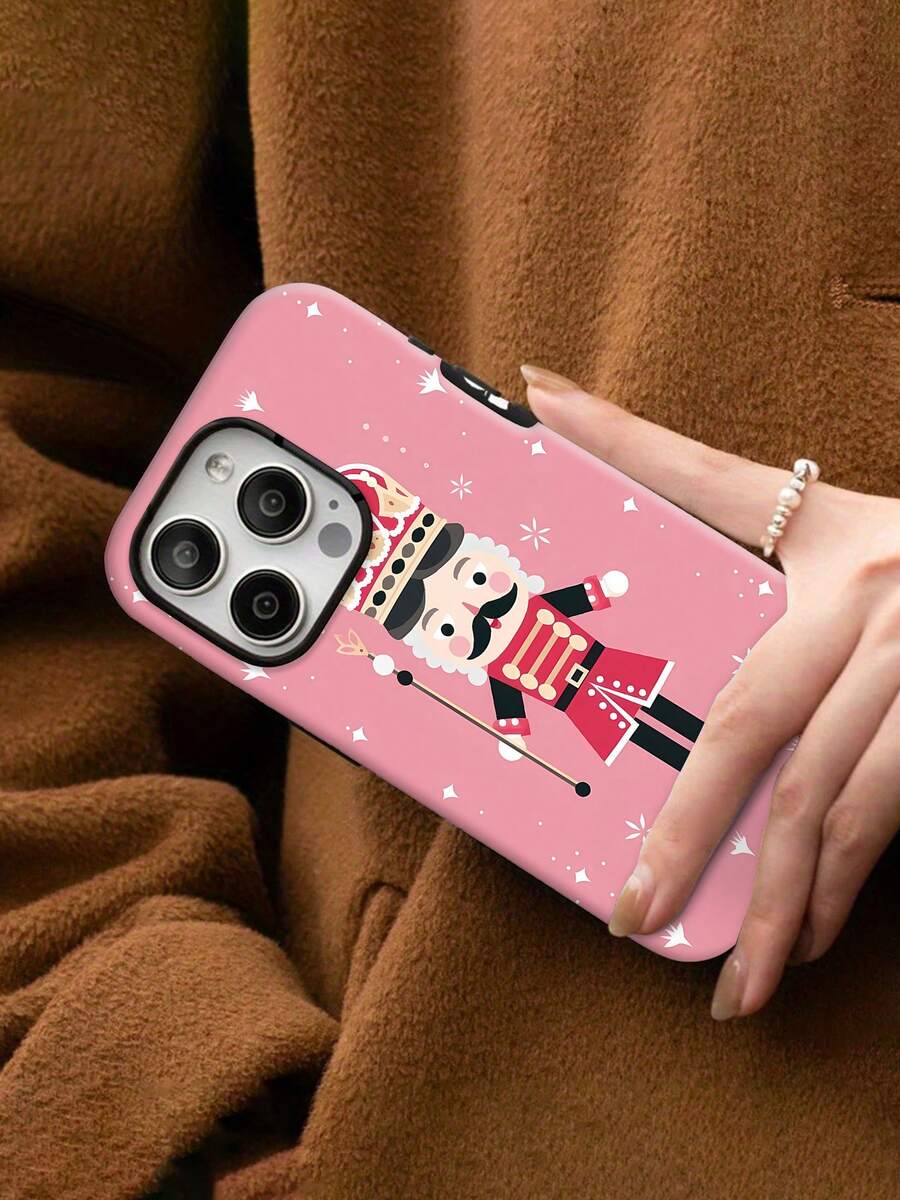 Estuche para teléfono con patrón de Rey Cascanueces Compatible con estuches para teléfonos 17 16 Pro Max 15 Pro Max 13 y 12 Hecho de material TPU a prueba de caídas, resistente al desgaste y cómodo de sostener Un gran regalo para familiares, amigos, seres queridos, novios/novias y para Navidad y Año Nuevo - Blanco - Ver 1