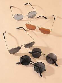 5 Pairs Retro Round Metal Frame Children's Sunglasses, Suitable For Daily Wear, Travel And Beach - Multicolor - View 7