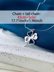 1pc Customizable Personalized Clover Necklace, Lucky Clover Necklace, Women's Necklace, Initials Custom, Custom Necklace, Women's Jewelry, Creative Necklace, Lucky Gift, Birthday/Christmas Gift, Valentine's Day Gift, Personalized Gift - Multicolor - View 5