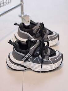 1 Pair Baby Chunky Sneakers, Breathable Mesh, Hook And Loop Closure, Soft Sole, Non-Slip, Suitable For Infants & Toddlers - Black - View 4