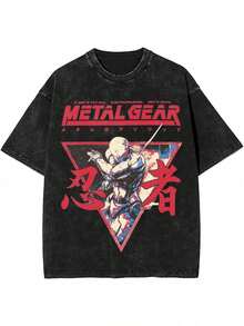 Men Shirts Metal Gear Solid Snakes Games Merchandise, 6 Sizes, Men'S Women'S Streetwear Hip Hop T-Shirt, Washed, Crew Neck, Short Sleeve, Regular Fit, Cotton, Summer MGS1, Casual, All-Season, Weekend Men Clothes - 黑色 - 查看 15