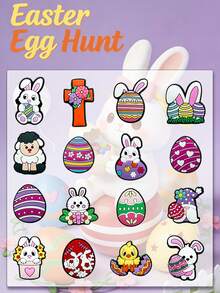 16 Pieces Of Easter Series, Themed Shoe Accessories, Cute Rabbits And Eggs Made Of PVC Material, DIY Decorative Hangers, Very Suitable As Birthday And Party Gifts. With Bright Colors And Playful Designs, Shoe Accessories, Hot-Selling Easter Series DIY Shoe Accessories Shoe Charm Accessories, Suitable For Various Wristbands, Bags And Accessories - Made Of PVC Material. Ideal Gifts For Birthdays, Christmas And Valentine's Day. - Purple - View 3