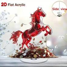 1件2D亚克力旋转马雕塑 - 超现实红色玻璃马，金色装饰，优雅的办公桌摆件，适合营造高档办公室或家居氛围，马形装饰品，房间装饰，家居摆件，家居微缩物件 - 多彩 - 查看 6