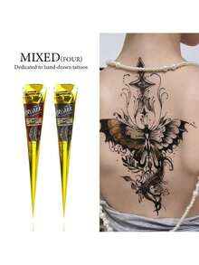 SRVAKK 3/4/12 Pcs Henna DIY Tattoo Paste, Brown/Black Temporary Henna Tattoo, Semi-Permanent Fingerprint Body Painting Ink, Waterproof Henna Tattoo Paste, Suitable For Body Painting And Various DIY Patterns. - 彩色 - 查看 4