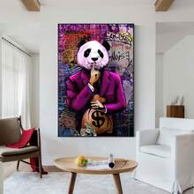1pc Unframed Poster Animal Let Your Success Make The Noise Poster Canvas Wall Art Decor Painting, Money Panda Cartoon Characters Poster, Minimalist Wall Painting For Home Office Bar Coffee Shop Kitchen Living Room Bedroom Wall Decor - Multicolor - View 2
