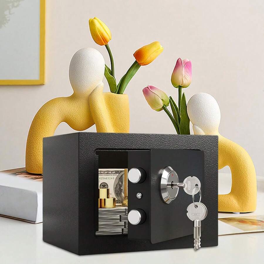 1pc Multifunctional Flame Resistant Safe Box, Steel Security Lock Safe Box, Small Hidden Safe Box, For Storing Cash, Jewelry, Important Documents - 9.06*6.69*6.69 Inches, Upgraded Lock Core For Enhanced Safety, Suitable For Cabinet, Desktop, Car, Flame Resistant, Anti-Theft Safe Box For Managing Important Documents, Jewelry, Cash - 23*17*17cm - View 1