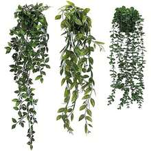 2 Piezas de Plantas Artificiales Colgantes de Vides Falsas, Falso Hiedra Falsa Hojas Vegetación Planta para Decoración de Habitaciones y Oficinas(Cian) - Multicolor - Ver 2