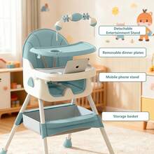Lcchabls Foldable Baby Dining Chair 3-In-1 With Dual Trays, 5-Position Sliding Tray, Built-In Phone Holder, 2-Level Height Adjustment, Convertible Low Seat, Toy Bar, Easy-Clean Feeding Design With Lockable Wheels And Storage Rack - Mint Green - View 5