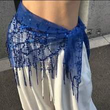 1件女士肚皮舞裙，裙摆饰有硬币，舞蹈表演服，亮片舞台服装；1条女士肚皮舞臀巾，饰有银/金币 - 彩色 - 查看 3