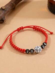 1pc 2026 Football, Black & White Turquoise Beaded Woven Bracelet, Fashionable, Versatile, Casual, Suitable For Men And Women, Daily Wear, Gatherings, Commuting - Multicolor - View 10