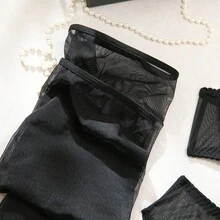 Black Sheer Lace Bra And Panty Lingerie Set, Includes Garter Belt And Stockings, Comfortable Stretch, Valentine's Day Gift, Romantic Night - Black - View 9