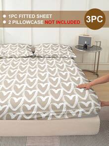 蓬松柔软2/3件套床笠套装，包含床笠、床垫保护套，防皱透气，深口袋设计，抗起球，弹力十足，静音防滑，适用于各种尺寸的床，家居宿舍卧室装饰，可机洗，亲肤舒适，四季皆宜，易于打理，现代简约风格，心形印花 - 彩色 - 查看 2