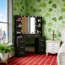 Black Dressing Table With LED Mirror 7 Drawers 8 Shelf Large Vanity Makeup Desk - Black - View 6