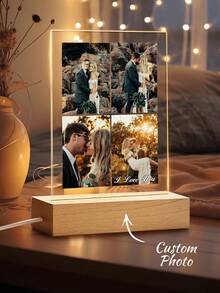 1pc Custom Couple Collage Photo Led Night Light, Personalized Acrylic Night Light With Photo & Text, Custom Photo Lamp, Personalized Photo Collage LED Light, Couple Picture Frame, Personalized Photo Collage Gift, Bedroom Night Light, Birthday Gift, Couple Gift, Unique Wedding Gift, Anniversary Gift For Winter - Night Light - View 1