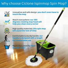 Spinning Mop And Bucket With Wringer Set For Home - 360 Spin Mop With Adjustable Handle And Bucket With Wheels - 1 Microfiber Mop Head - Mop And Bucket Set For Floor Cleaning At Home Office Hotel - 黑綠 - 查看 2