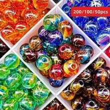 Yiwu Qiyou Accessories Co., LTD 200/100/50颗 8毫米 双色金条纹圆形彩色珠子，适用于珠宝制作、DIY情侣手链、项链、独特手机链、手工工艺品等。 - 彩色 - 查看 4