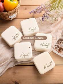Personalized Name Heart-Shaped Jewelry Box - Customized Beige Travel Jewelry Storage Box, Zipper Closure, Fabric Lining, Perfect Bridesmaid Invitation Gift Or Couple's Memento, Elegant Design | Soft Lining, Wedding Gift, Jewelry Box - Multicolor - View 5