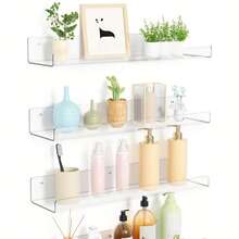 6pcs Modern Acrylic Wall Mounted Shelves - Transparent Space-Saving Bookshelf, Matte Finish Easy Installation, Suitable For Bathroom, Bedroom, Kitchen Minimalist Decor - Multicolor - View 2