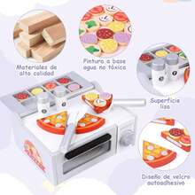 51 Piezas de Juguetes de Pizza de Madera para Niños, Comida de Juguete para de Pizza, Juego de Comida de Juego de Roles, Accesorios de Cocina con Horno, Regalo para Niños de 3 4 5 6 Años - 1 - Ver 4