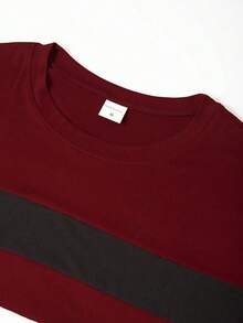 New Men's Colorblock Long Sleeve T-Shirt, Breathable & Comfy Casual Sports Fitness Running Beach Holiday Wear, Spring/Autumn, For Fall - Burgundy - View 4