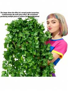 1/6/12/24 件装 6.9 英尺常春藤花环，人造仿真常春藤叶，绿色植物，垂挂藤蔓，植物叶子花环，家居花园装饰，毒藤服装，人造植物，玫瑰，装饰风格，派对和节日装饰，卧室装饰配件，母亲节装饰，春季装饰，情人节装饰 - 綠色 - 查看 3