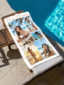 1 Customizable Photo Name Beach Towel - Soft Polyester Blend, Customizable For 6 Photos, Rectangular Swimming Pool And Beach Towel With Bright Swimsuit Print - Ideal Personalized Vacation Gift, Personalized Towel | Modern Style Towel | Quick Drying Fabric, Personalized Beach, Bath Towel