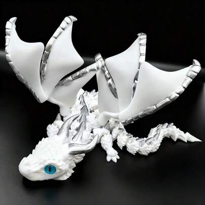 3D-utskriven drakestaty med dubbla horn, flexibla vingar och blandade färgskalor - Positionerbar samlarmodell, uttrycksfulla ögon, batterifri, lämplig för åldrarna 14+, tonåringar och vuxna, flerfärgad fantasidesign (blå/gul/röd/lila) - hållbar inredning för hemmet, kontoret, spelrummet