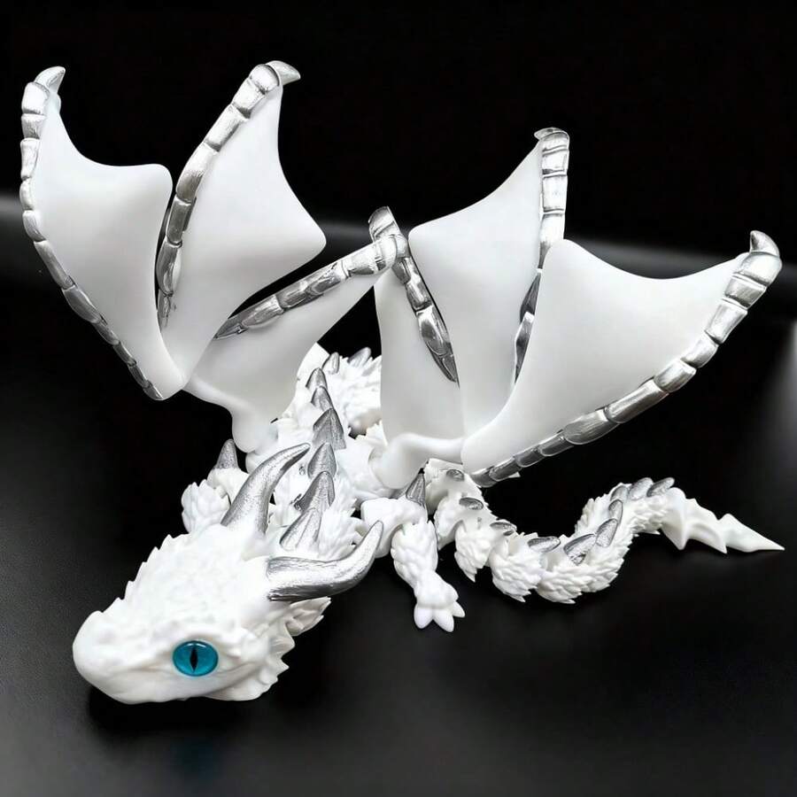3D打印双角龙雕像，翅膀灵活，鳞片色彩丰富——可摆造型的收藏模型，眼神灵动，无需电池，适合14岁及以上青少年和成人，奇幻多彩设计（蓝/黄/红/紫）——经久耐用，是家居、办公室、游戏室的理想装饰品。 - 白色 - 查看 1