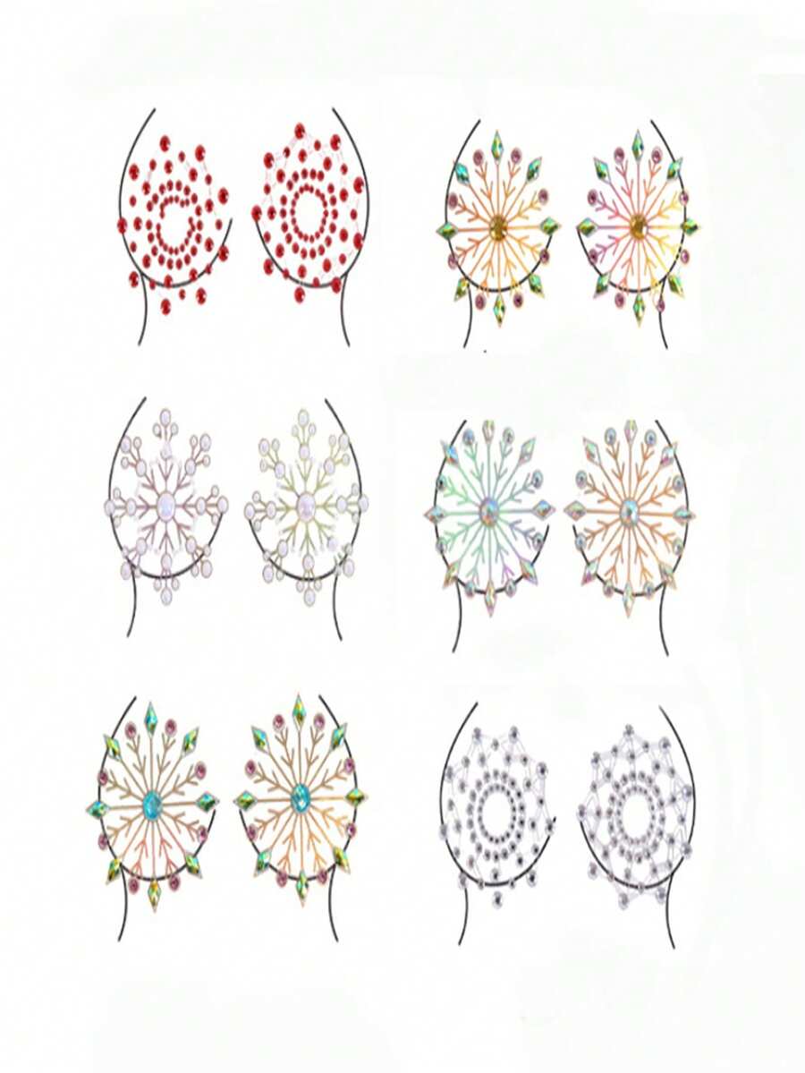 New Rhinestone Sexy Chest Stickers, Waterproof Rhinestone Party Body Stickers, Valentine's Day - Multicolor - View 1