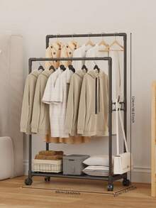 1pc Single-Tier Garment Rack,Simple Floor Standing Clothes Drying Rack For Bedroom, Dorm, Movable Shoe & Clothing Storage Shelf - Multicolor - View 2