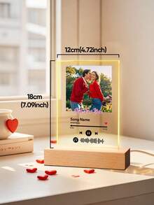 1pc Custom Music LED Night Light, Custom LED Music Plaque, Personalized Led Lamp With Picture And Wooden Base, Personalized Song Acrylic Plaque, Custom Picture Song Lamp, Music Photo Plaque Gift, Light Up Music Plaque, Valentines Gift, Couple Gift, First Wedding Anniversary Gift - Couple MESSAGE - Base B (Warm Light) - View 7