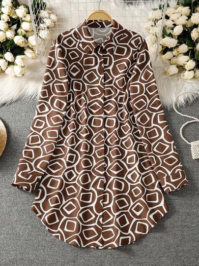 Women's Full Body Print Front Button Front Short Back Long Vacation Home Arabic Style Top