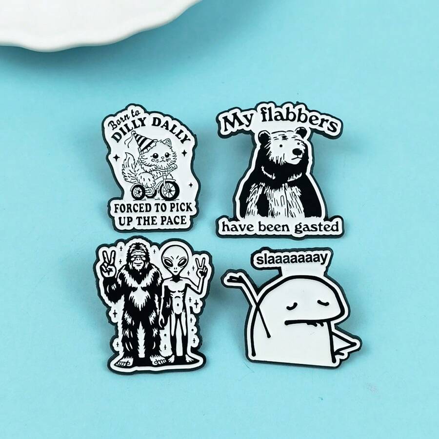 Creative Alien Animal Pin - Black & White Cartoon Badge, Unique Patterned Brooch,  Fashion Accessory, Cool & Quirky Design For Bags & Clothing - XZ4198-2 - Xem 1
