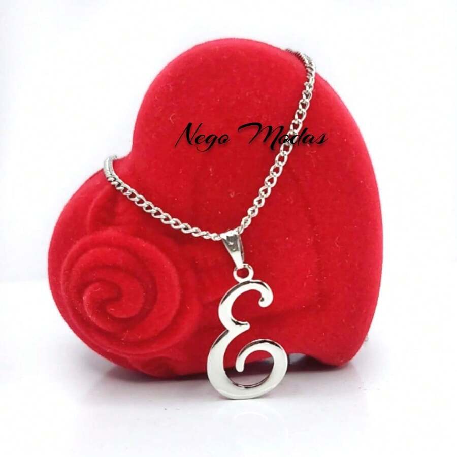 Letter Necklace With Stainless Steel Pendant, Cord With Initial Name A B C D E F G H I J K L M (All) - E - 查看 1