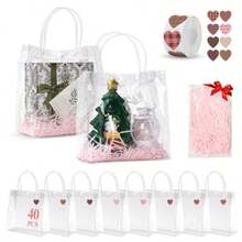 zxr 40PCS Bolsas de Regalo de PVC Transparente con AsasBolsas de Plástico Reutilizable con Rafia 500 Pcs Pegatinas de Amor Bolsas de Dulces Bolsa de Compras para Bodas Cumpleaños Fiestas 20x20x9 cm125 - Transparente - Ver 1