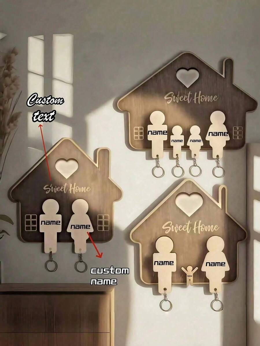 1pc Super Idol "Sweet Home" Wooden Wall Decor, With Detachable Keychain And Keyring, 3 Unique Designs Available. Fashionable, Modern, Customizable, Personalized, Unique, Ideal Gift, Multifunctional, , Decorative, Reusable, Exquisite, Stylish, High-Quality, Colorful, Contemporary, Customized, Personalized, Unique, Boyfriend, Dad, Girlfriend, Mom, Family, Friends, Tea Room, Home, Garden, Office, Home Decor - Multicolor - View 1