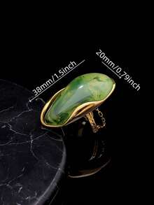 Nhẫn thép không gỉ 316 mạ vàng sang trọng, thanh lịch, chất lượng cao, đính đá giả ngọc bích màu nâu, trắng và xanh lá cây, thích hợp cho phụ nữ châu Âu, Trung Đông và Mỹ đeo trong các dịp lễ hội. - màu xanh lá - Xem 2