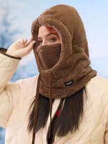 1pc Unisex Autumn/Winter Fleece Balaclava Hat, Ski Face Mask, Women's Winter Hat, Warm Face Cover, Thick Knit Beanie, Suitable For Daily Use, Skiing, Hiking, Fishing, Etc. - Multicolor - View 4