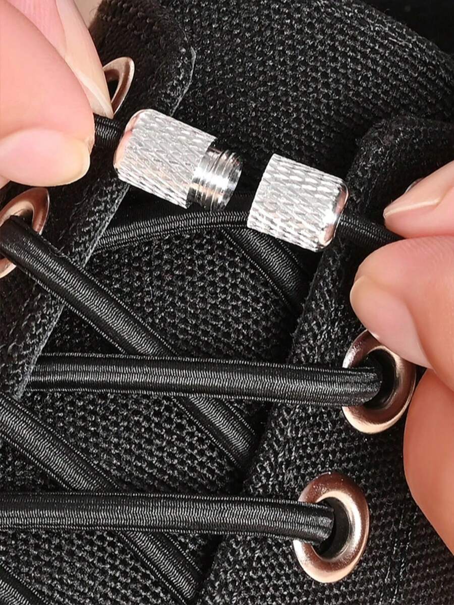 QKC 1pair No Tie Shoe Laces Threaded Button Black White Fashion Without Ties Elastic Laces Sneaker Kids Adult - Multicolor - View 1