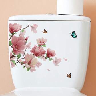 Vårliga charmiga fönsterklistermärken med rosa rosor och fjärilar - Självhäftande, avtagbara PVC-klistermärken, med design av rosa rosgrenar och färgglada fjärilar, för fönsterväggdekor i vardagsrummet, sovrummet - Enkel att applicera och fästa