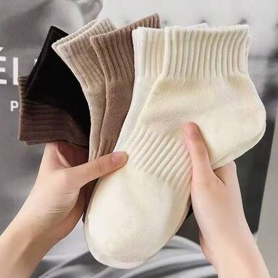 3/6 Pairs Women Ribbed Ankle Socks - Soft Breathable Mid-Calf Socks, Solid Color Suitable For All Seasons, Fit For Sports And Casual Wear, Machine Washable (White/Black), Simple Design, Comfortable Fabric, Essential For Fashion Enthusiasts